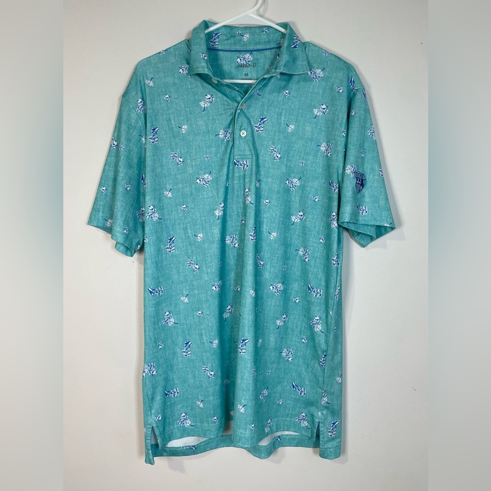 Johnnie-O Jenkins Printed Golf Polo, Aqua green, Men’s Medium